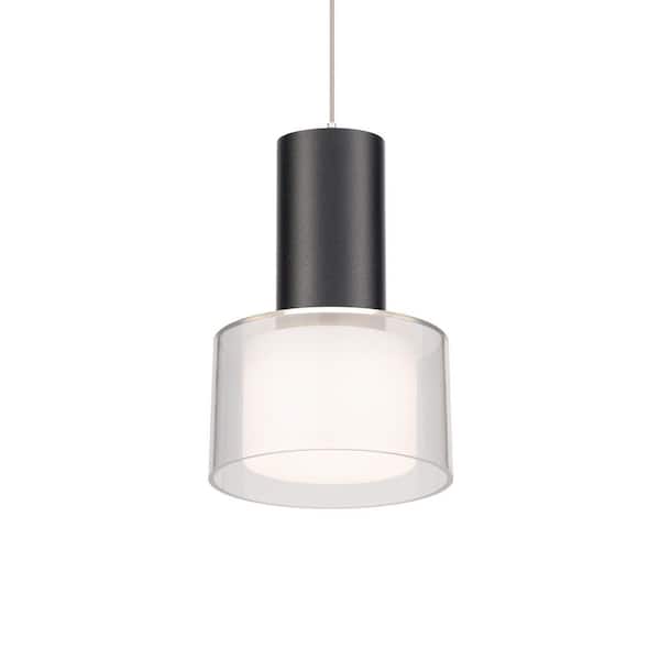 Twist-N-Lite 7.5 in. Black Mini-Pendant Light with Clear and White Acrylic Shade Integrated LED