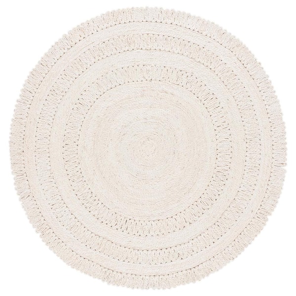 SAFAVIEH Natural Fiber Ivory Doormat 3 ft. x 3 ft. Woven Solid Round Area Rug