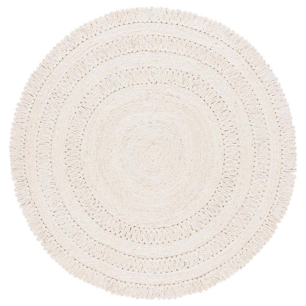 SAFAVIEH Natural Fiber Ivory 4 ft. x 4 ft. Woven Solid Round Area Rug ...