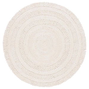 Natural Fiber Ivory 5 ft. x 5 ft. Woven Solid Round Area Rug