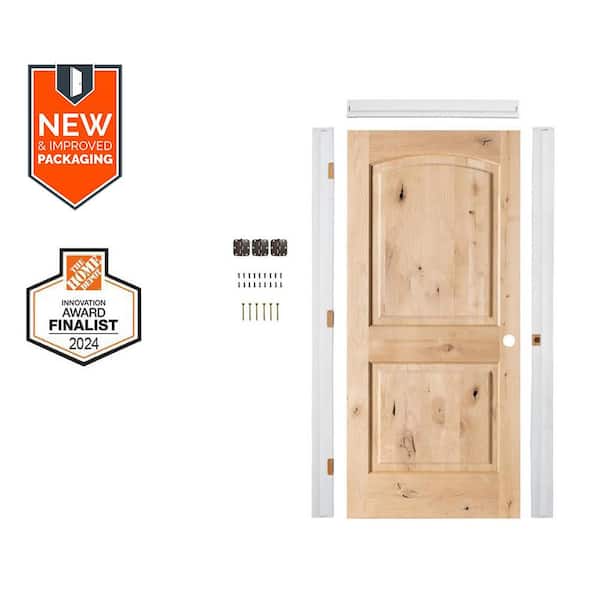 Assembly Required 32 in. x 80 in. Knotty Alder Left-Hand Top Arch Unfinished Single Interior Door Kit w/Separate Jamb