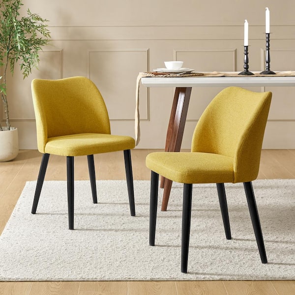 JAYDEN CREATION Eliseo Mustard Modern Dining Chair with Solid Wood Legs (Set of 2)