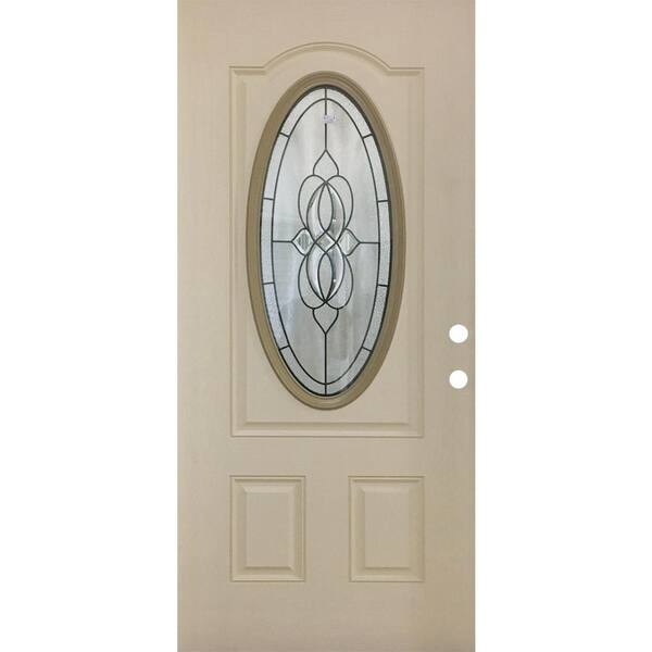 Steves & Sons 36 in. x 79 in. Classic Lynx Decorative 3/4 Oval LH Inswing Primed Tan Textured Fiberglass Front Door Slab