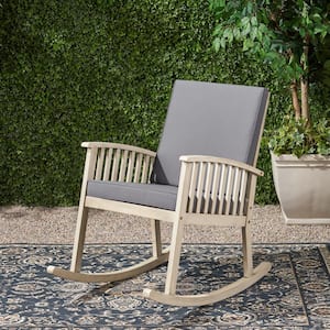 Casa Light Grey Acacia Wood Outdoor Patio Rocking Chair with Dark Grey Cushion