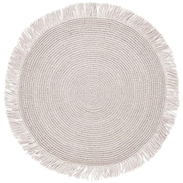 Renewal 5 ft. x 5 ft. Light Beige Solid Fringe Round Area Rug