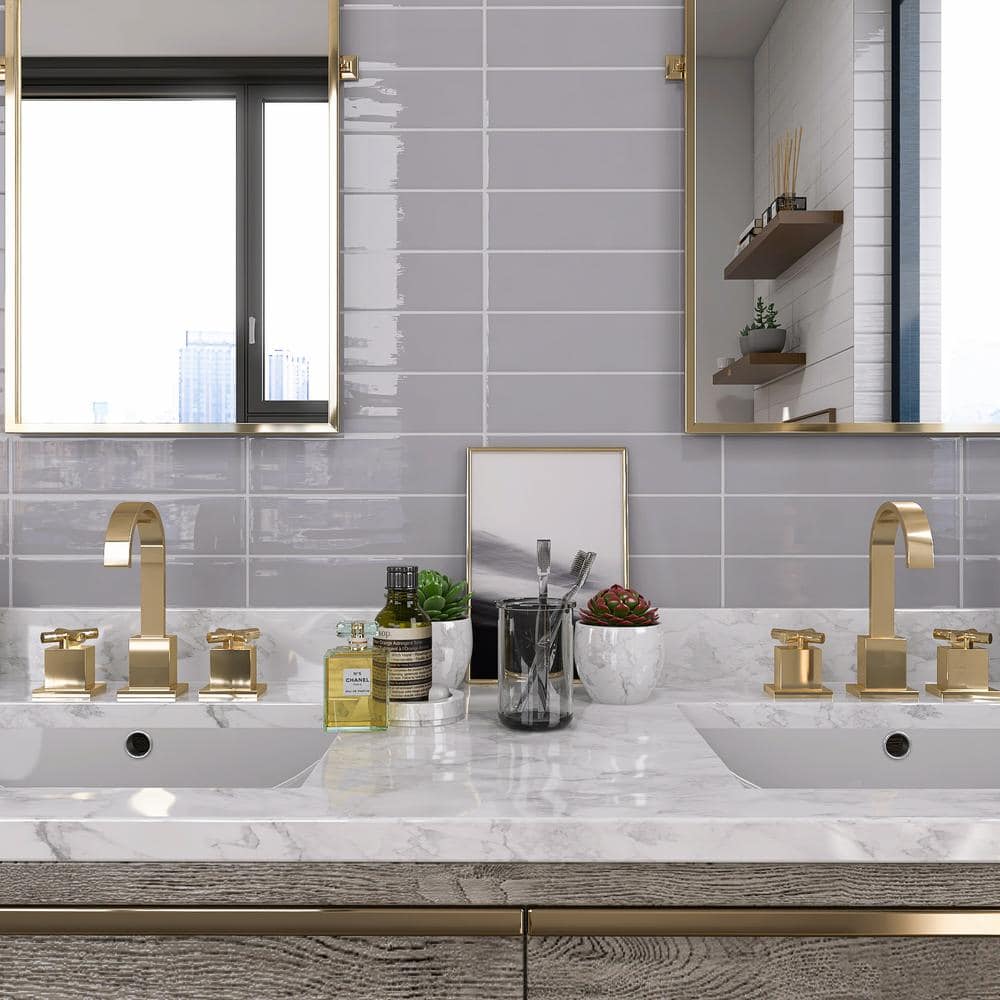 Light Gray Glossy Ceramic Subway Wall Tile 3x12