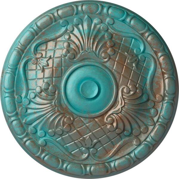 Ekena Millwork 15-3/4 in. x 5/8 in. Amelia Urethane Ceiling Medallion (Fits Canopies upto 4-1/8 in.), Copper Green Patina