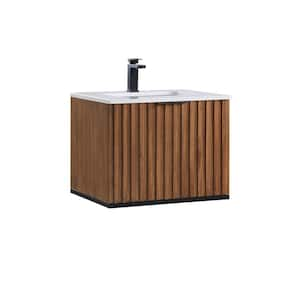 Terra 24 in. W x 22 in. D x 19 in. H Wallmount Bath Vanity in Walnut and Matte Black with Granite Vanity Top in White