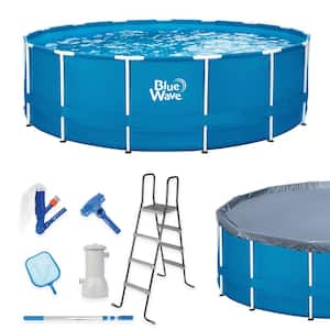 Laguna 15 ft. Round 48 in. D Metal Frame Swimming Pool Package with Cover