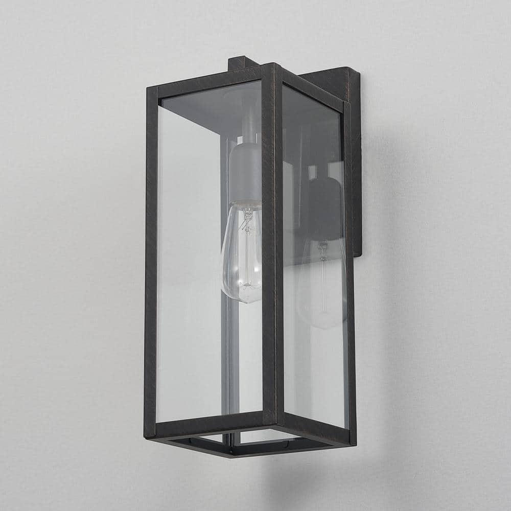 Bowery Brushed Dark Bronze Lantern Wall Sconce with Clear Glass