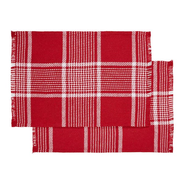 VHC Brands Eston 13 in. x 19 in. Red White Plaid Placemat (Set of 2)