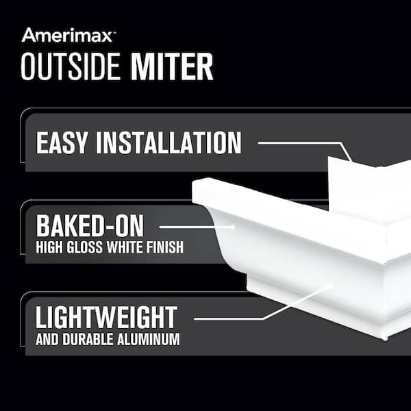 5 in. High Gloss 80° White Aluminum K-Style Outside Gutter Miter