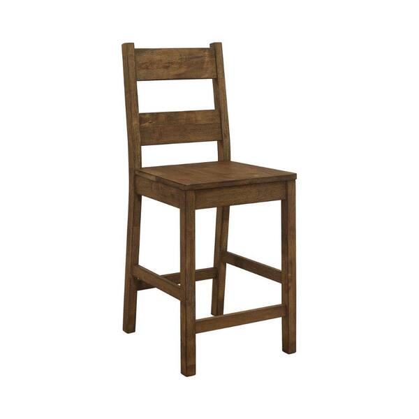 Benjara 42.25 in. H Brown Rustic Ladder High Back Counter Height Chair with Wooden Seat (Set of 2)