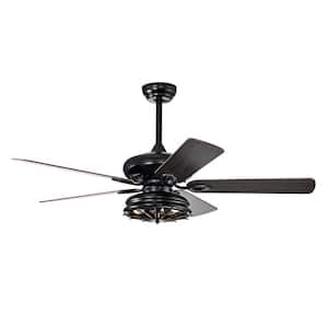 52 in. Smart Indoor Matte Black Farmhouse Ceiling Fan with Integrated LED with Remote Control (Bulb Not Included)