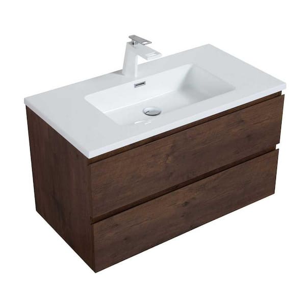 George William Cabinetry Hammond Rose Wood 35.2 in. W x 19.5 in. D. x 20.5 in. H Modern Design Bathroom Furniture Set Bathroom Cabinet with Basin