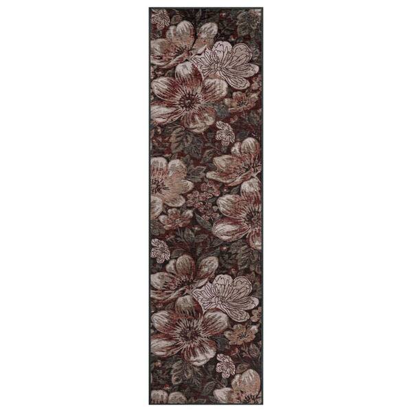 Botanical Bloom Coastal Machine Washable Polyester Non-Slip Backing 2 ft. x 10 ft. Red Area Rug
