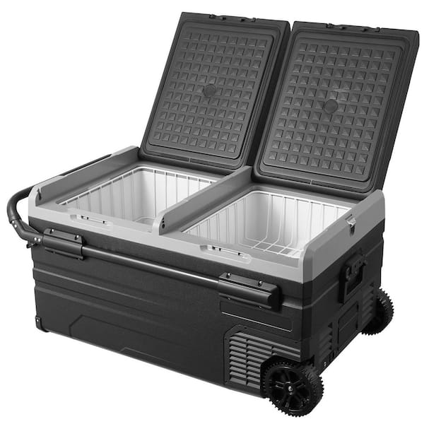 Car Refrigerator, 12 Volt Car Refrigerator Fridge, 3.35 cu. ft. Dual Zone Portable Freezer with Wheels and Handle