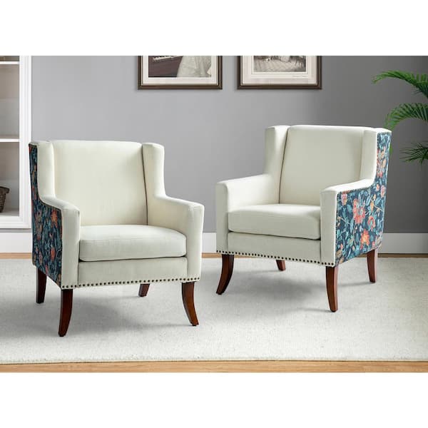 JAYDEN CREATION Gerry 29 in. Navy Upholstered Fabric Arm Chair with Solid Wooden Legs (Set of 2)