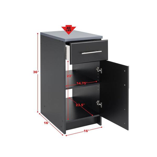 Prepac Elite Functional 8-Piece Garage Cabinets and Storage System Set G,  Simplistic Garage Closet Shop Cabinets 16 D x 128 W x 89 H, Black