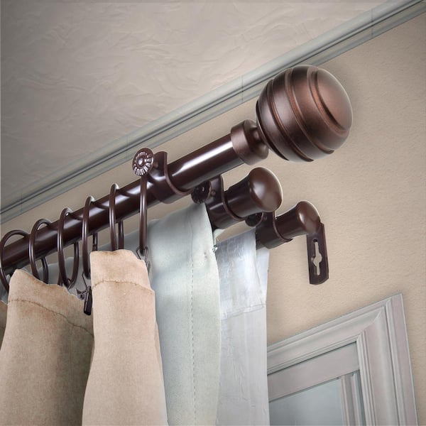 EMOH 13/16" Dia Adjustable 66" to 120" Triple Curtain Rod in Cocoa with Ysabel Finials