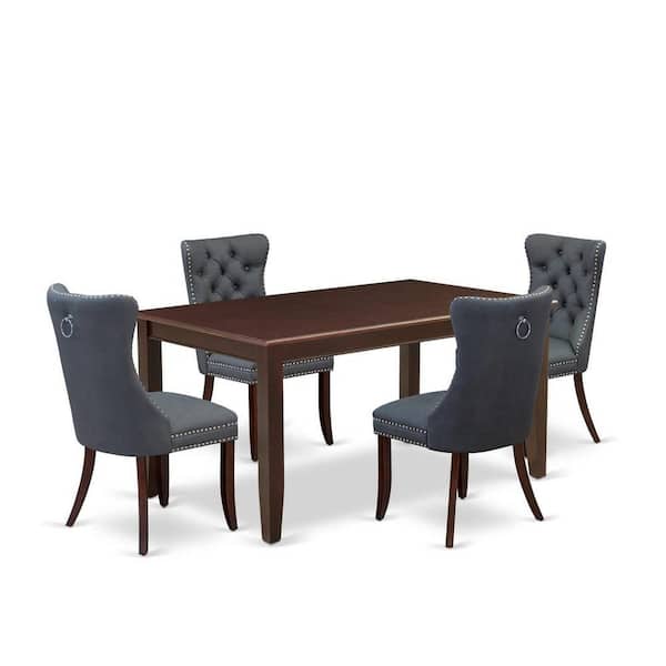 East West Furniture 5-Piece Mahogany Finish Solid Wood Top-Rectangular Upholstered Dining Room Set-Seats 4