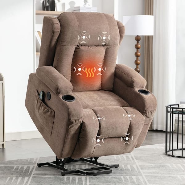 Brown Fabric Recliners Power Lift Recliner Chair Recliners for Elderly with USB