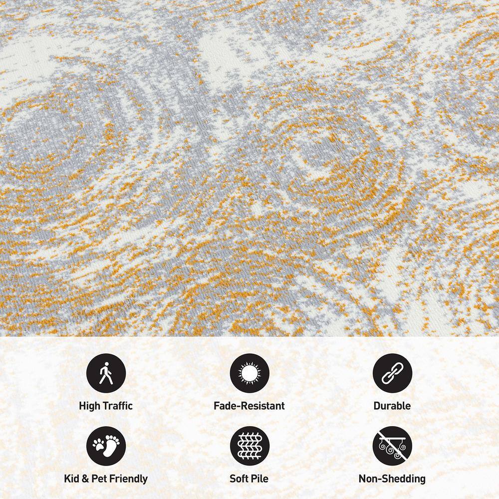 Yellow and Gray 5' x 7' Reversible Synthetic Area Rug