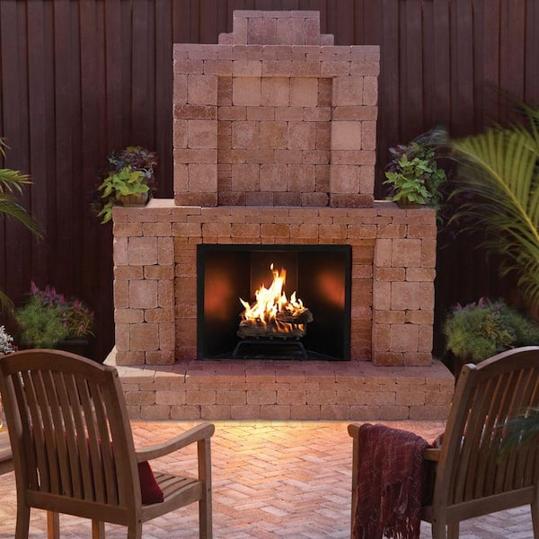 Outdoor Stone Fireplace In Cafe, Home Depot Rumblestone Fire Pit Inserts