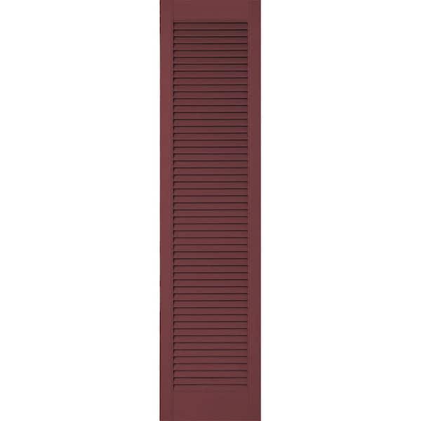 Ekena Millwork 12 in. x 31 in. Lifetime Vinyl Custom Straight Top All Open Louvered Shutters Pair Wineberry