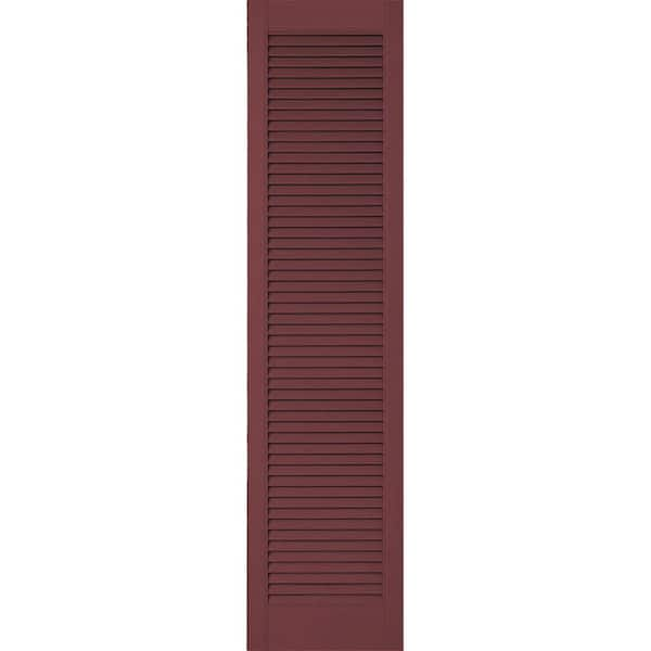 Ekena Millwork 12 in. x 80 in. Lifetime Vinyl Custom Straight Top All Open Louvered Shutters Pair Wineberry