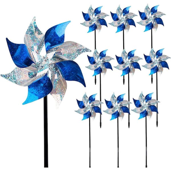 Cubilan 10-Pack Reflective Windmills with Stakes, Super Shiny Windmills for Garden Decoration, Bird Repellent Device