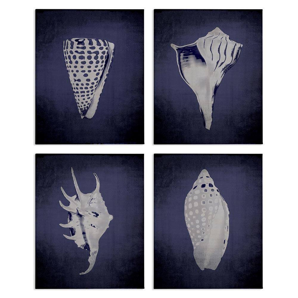 Shells on Indigo Gradient by Graffi tee Studios 4-Pieces Unframed Coastal Graphic Art Print 20 in. x 16 in. price history on PriceWatchPro