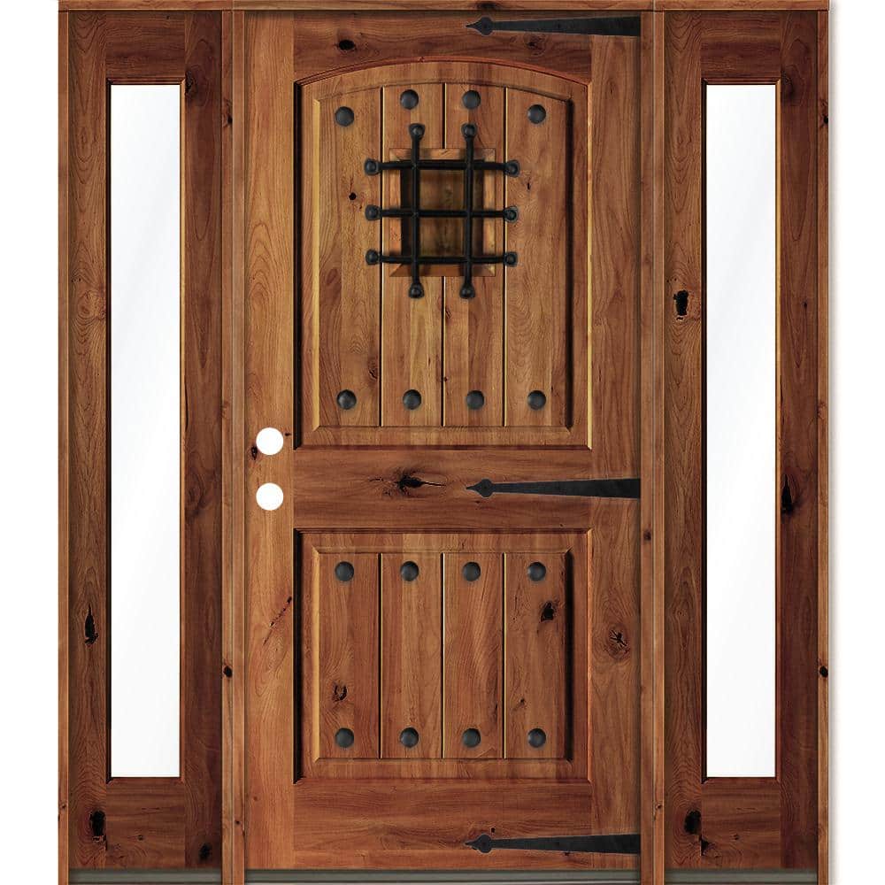 60 in. x 80 in. Medit. Knotty Alder Right-Hand/Inswing Clear Glass Red Chestnut Stain Wood Prehung Front Door w/DFSL price history on PriceWatchPro