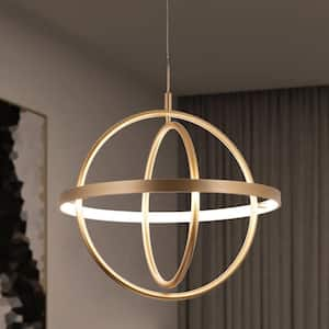 27-Watt 1-Light Integrated LED Brushed Gold Globe Chandelier Lighting Kitchen Island Pendant Light Modern Light Fixture