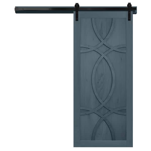 VeryCustom 30 in. x 84 in. the Hollywood Denim Wood Sliding Barn Door with Hardware Kit in Black