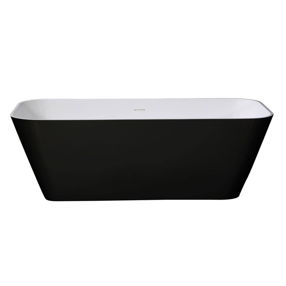 70'' Black and White Matte Resin Freestanding Soaking Bathtub