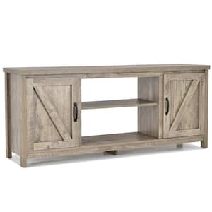 59 in. Natural TV Stand Fits TV up to 65 in. with Adjustable Shelves
