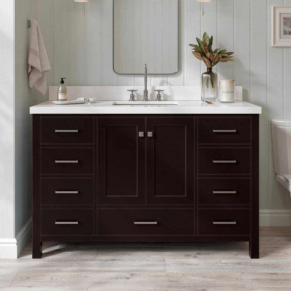 Cambridge 55 in. W x 22 in. D x 36 in. H Vanity in Espresso with Pure White Quartz Top -  ARIEL, A055SWQRVOESP