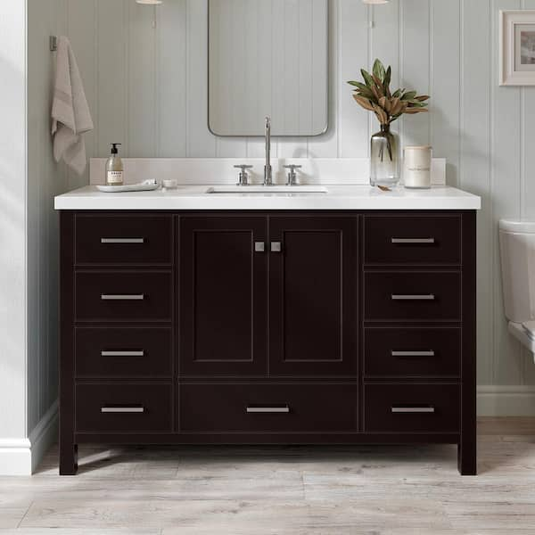 ARIEL Cambridge 55 in. W x 22 in. D x 36 in. H Vanity in Espresso with Pure White Quartz Top