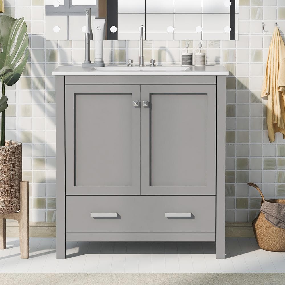 30 in. W x 18.3 in. D x 34 in. H Gray Bathroom Vanity Freestanding Single S