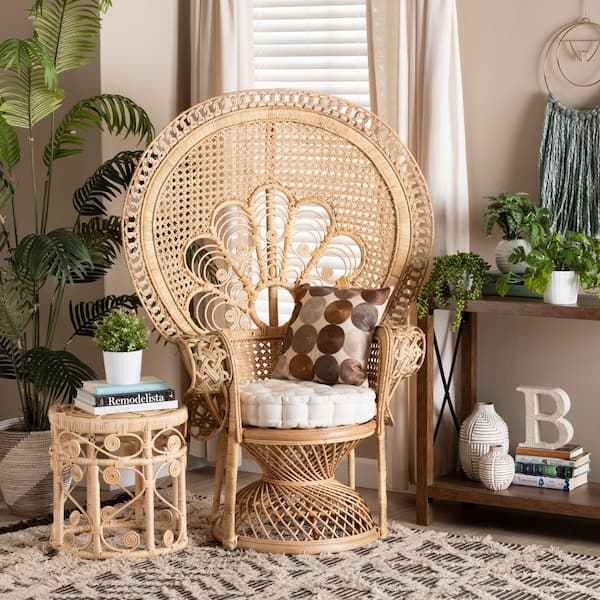 bali & pari Ediva 41 in. White/Natural Brown Fabric Arm Chair