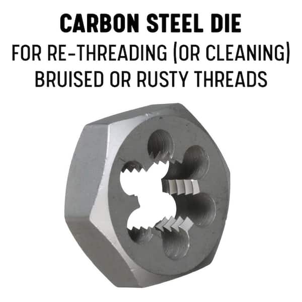 Finish 3-1/8 Width Uncoated 2-5/8-8 Thread Bright Drillco 3350E Series Carbon Steel Hexagon Rethreading Die