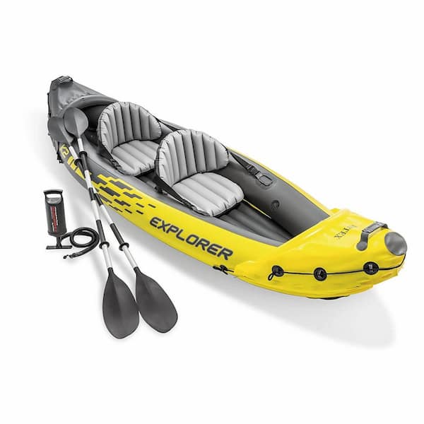 Intex 2-Person Inflatable Kayak with Oars, Pump & 1-Person Inflatable Kayak, Green