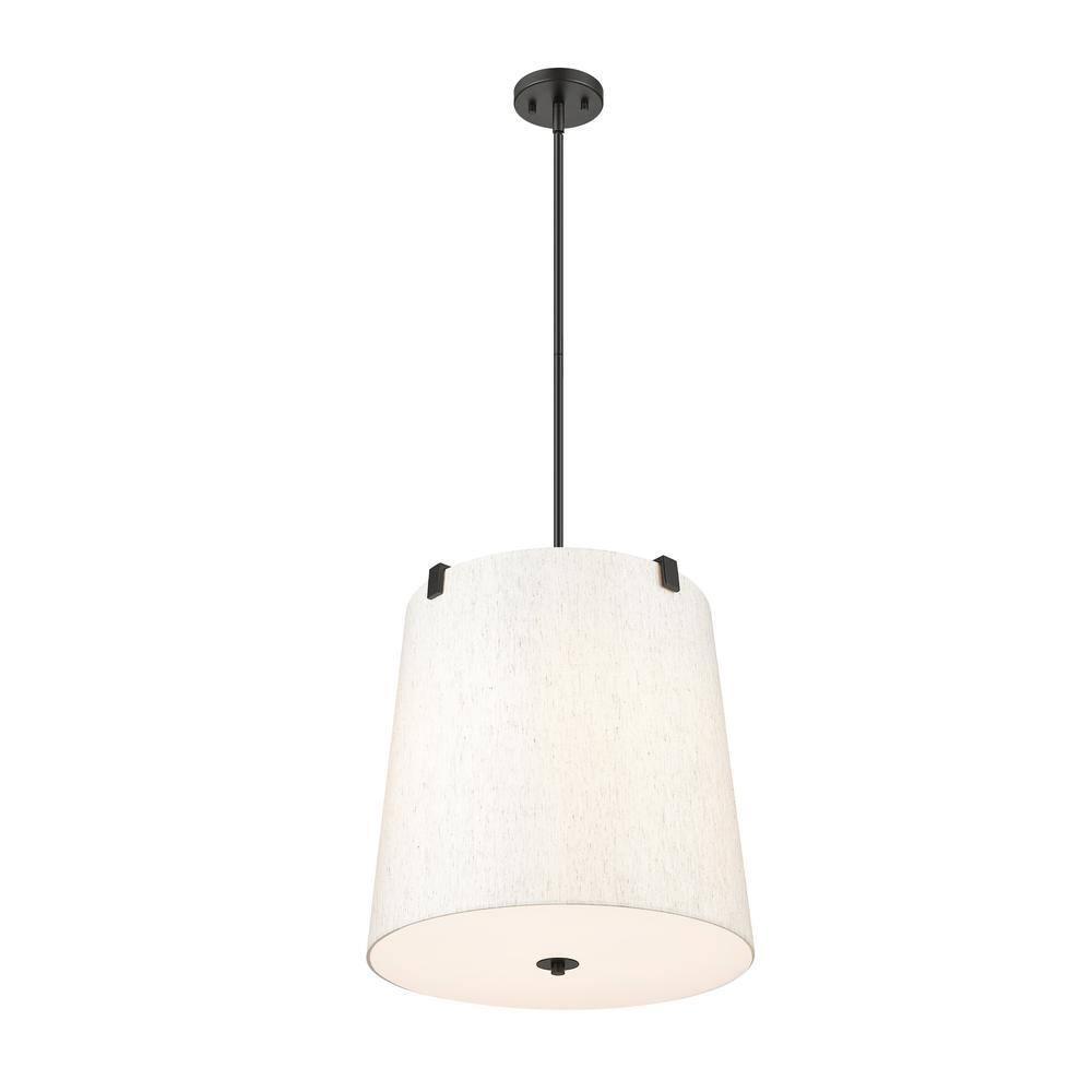 Weston Matte Black Steel Pendant Light with Cream Fabric Shade