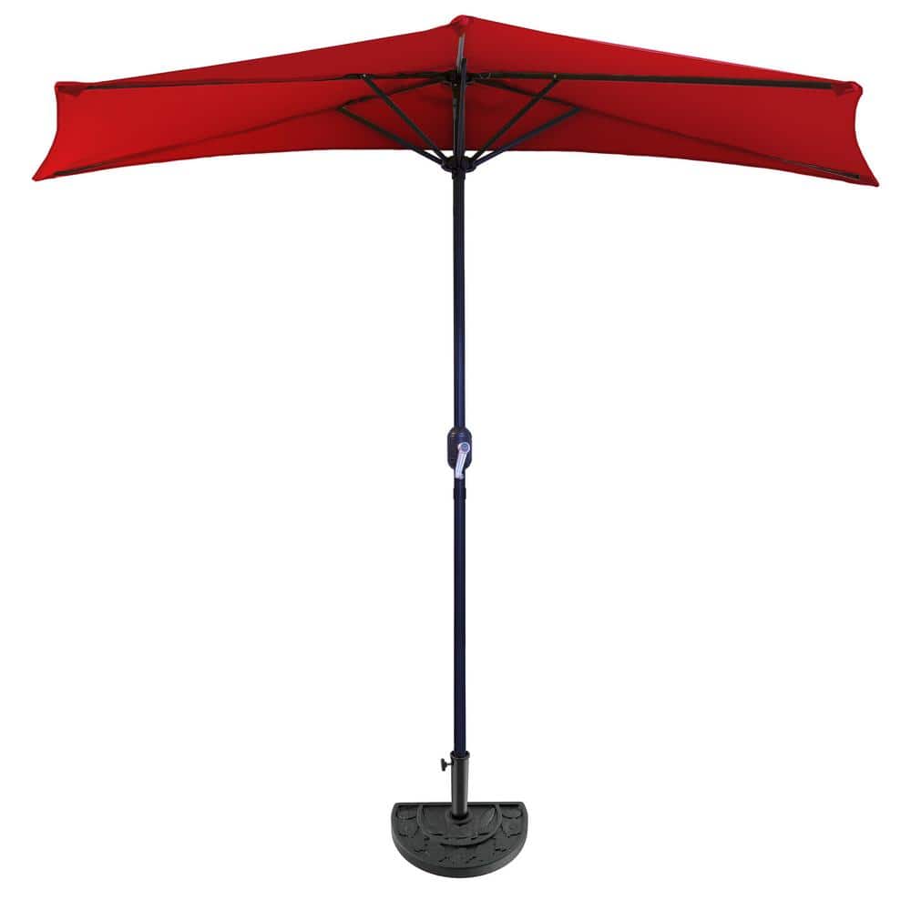 Ruby Red 9ft Half Round Outdoor Patio Umbrella with Crank