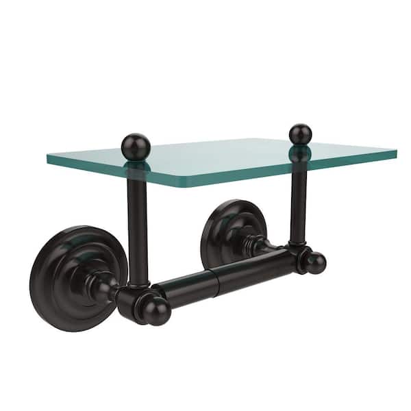 Allied Brass Que New Collection Double Post Toilet Paper Holder with Glass Shelf in Oil Rubbed Bronze