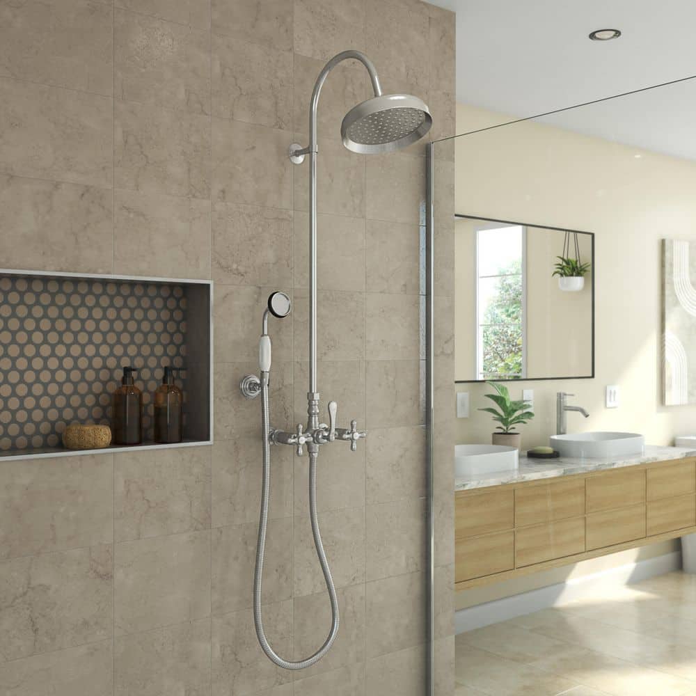 Abbey 10 in. x 28 in. 1/2 in. Shower Faucet Set with Handshower in Brushed Nickel price history on PriceWatchPro
