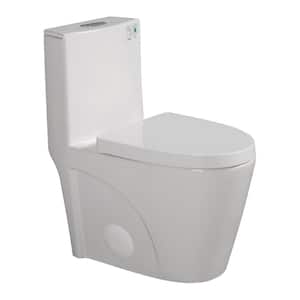 1-Piece 1.1/1.6 GPF Dual Flush Elongated Toilet in Glossy White Seat Included