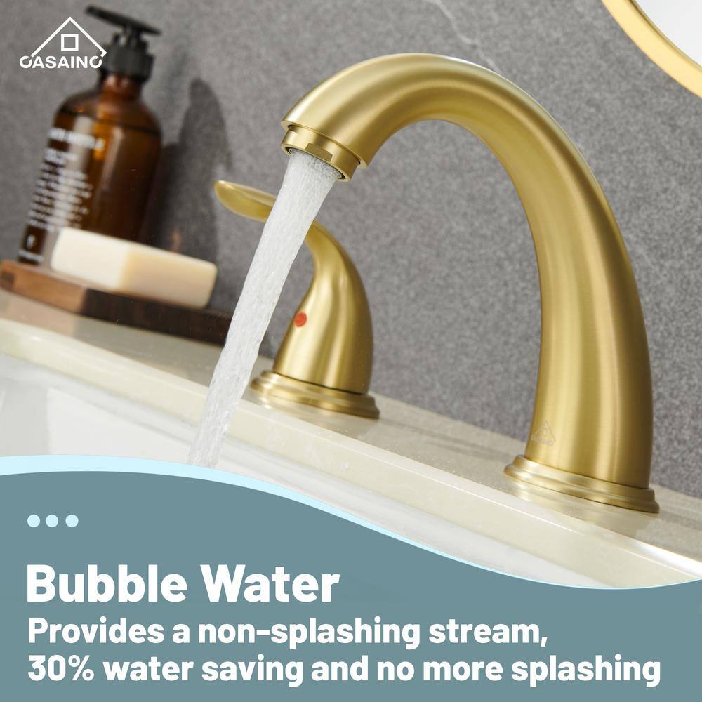 Brushed Gold Stainless Steel Widespread Bathroom Faucet with Drain