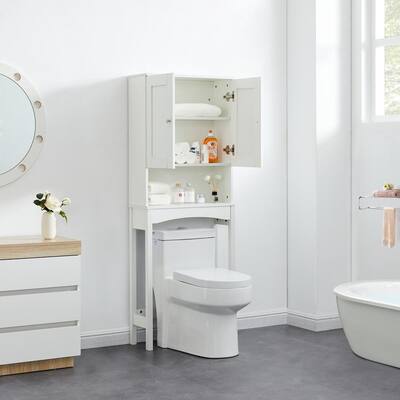 24 in. W x 62 in. H x 9 in. D White Over-the-Toilet Storage Cabinet